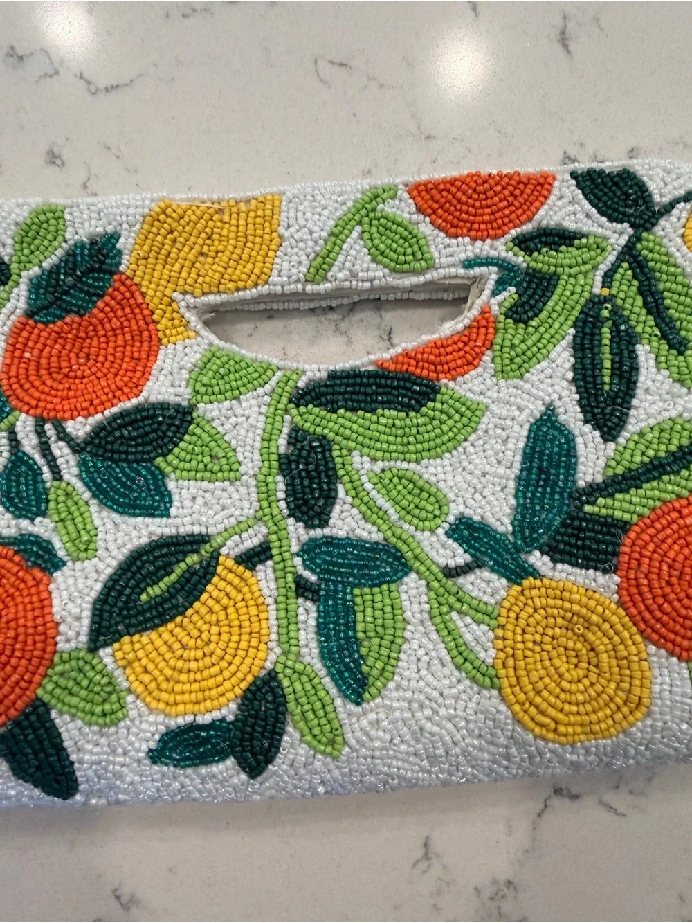 Viral Beaded Citrus Floral Handheld Clutch - White with Orange & Yellow